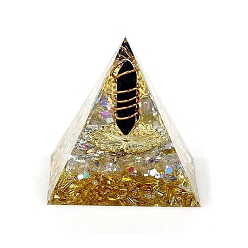 Obsidian Orgonite Pyramid Resin Energy Generators, Reiki Wire Wrapped Natural Obsidian Hexagonal Prism Inside for Home Office Desk Decoration, 60x60x60mm