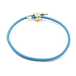 Темно-Голубой Изготовление плетеных круглых браслетов из искусственной кожи, с золотыми тонами латунных бус, глубокое синее небо, внутренний диаметр: 2-7/8 дюйм (7.45 см)