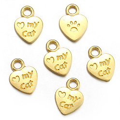 Золотой Подвески из сплава , сердце со словом мой кот очаровывает, золотые, 12x8.5 мм, отверстие : 2 мм