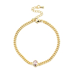 Pearl Pink Cubic Zirconia Oval Link Bracelet with Curb Chains, Gold Plated Brass Jewelry for Women, Lead Free & Cadmium Free, Pearl Pink, 7-1/4 inch(18.5cm)