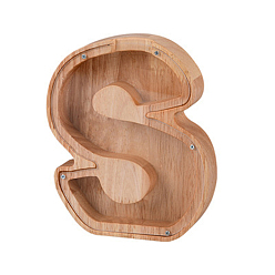 Letter S Caja de dinero de madera sin terminar, banco de monedas, hucha para niños, con ventana transparente, letra s, 2.8x7.5x18 cm