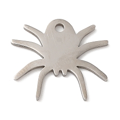 Stainless Steel Color Halloween 201 Stainless Steel Pendants, Spider Charm, Stainless Steel Color, 15.5x16.5x1mm, Hole: 1.5mm