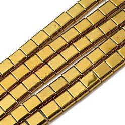 Goldenrod Electroplated Non-magnetic Synthetic Hematite Beads Strands, Square, 2-Hole, Goldenrod, 6x6x3mm, Hole: 1.2mm, about 69pcs/strand, 15.55 inch(39.5cm)
