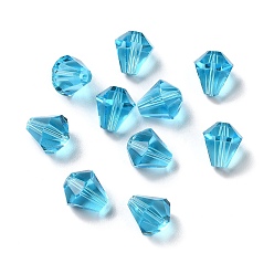 Deep Sky Blue Glass Imitation Austrian Crystal Beads, Faceted, Diamond, Deep Sky Blue, 10x9mm, Hole: 1mm