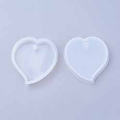 White Pendant Silicone Molds, Resin Casting Molds, For UV Resin, Epoxy Resin Jewelry Making, heart, White, 7.3x7.2x1.2cm, Hole: 0.5cm, Inner Size: 6.3x6.2cm