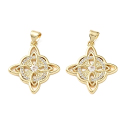 Настоящее золото 18K Латунные микропаве прозрачные подвески с фианитом, ведьмы узел викканский символ прелести, реальный 18 k позолоченный, 24.5x21.5x2.5 мм, отверстие : 4x3.5 мм