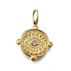 Роза 304 кулон из нержавеющей стали, ионное покрытие (ip), со стразами, злые глаза, реальный 14 k позолоченный, роза, 19.5x17x3 мм, отверстие : 4x2.5 мм