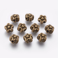 Bronze Antique Perles en alliage de style tibétain, sans plomb et sans cadmium, fleur, bronze antique, 12x10mm, Trou: 3.5mm