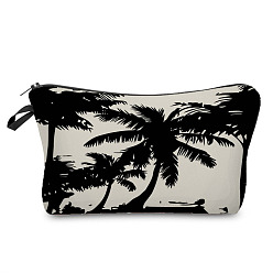 Black Coconut Tree Pattern Polyester Waterpoof Makeup Storage Bag, Multi-functional Travel Toilet Bag, Clutch Bag with Zipper for Women, Black, 220x135mm