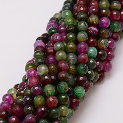 Colorful Natural Agate Bead Strands, Dyed, Faceted, Round, Colorful, 8mm, Hole: 1mm, about 47pcs/strand, 14 inch
