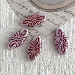 Orchid Czech Glass Beads, Rhombus with Chinese Knot, Orchid, 19x9mm