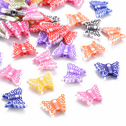 Mixed Color Craft Style Acrylic Beads, Butterfly, Mixed Color, 12x15x3.5mm, Hole: 1.5mm, about 1750pcs/500g
