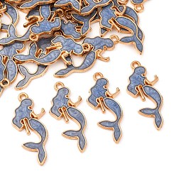 Стально-синий Подвески из эмали и сплава, русалка, золотой свет, стальной синий, 29x12.5x2 мм, отверстие : 1.4 мм