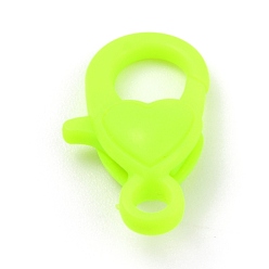 Green Yellow Plastic Lobster Claw Clasps, Heart, Green Yellow, 22.5x13x6.5mm, Hole: 3mm