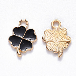 Черный Подвески из эмали и сплава, клевер, золотой свет, чёрные, 18x12x2 мм, отверстие : 2 мм