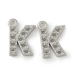 Letter K 304 Настройки горный хрусталь из нержавеющей стали кулон, цвет нержавеющей стали, Письмо K, пригодный для стразов 1 мм, 8x5.5x1 мм, отверстие : 0.7 мм