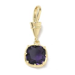 Violet Foncé Pendentifs en laiton zircon cubique pavé, charmes de pierre unique, charmes carrés, plaqué longue durée, crémaillère plaquage, sans plomb et sans cadmium, réel 18 k plaqué or, violet foncé, 31mm, Trou: 8x5mm