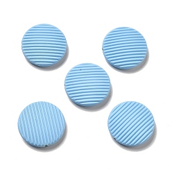 Light Sky Blue Opaque Acrylic Beads, with Enamel, Flat Round with Stripe Groove Pattern, Light Sky Blue, 25x7mm, Hole: 1.6mm