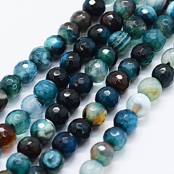 Prussian Blue Faceted Natural Agate Beads Strands, Dyed & Heated, Round, Prussian Blue, 6mm, Hole: 0.5mm, about 63pcs/strand, 14.4 inch(36.5cm)