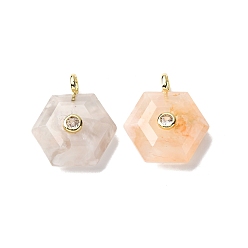 Вишневый агат Подвески из натурального вишневого цвета, граненые шестиугольные подвески с латунной микропаве из прозрачных кубических цирконий, золотые, 21~22x19~20x6.5~7.5 мм, отверстие : 3.5x2.5 мм