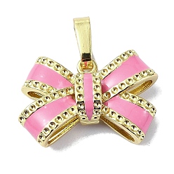 Flamingo Rack Plating Brass Enamel Pendant Rhinestones Settings, Long-Lasting Plated, Lead Free & Cadmium Free, Bowknot Charm, Real 18K Gold Plated, Flamingo, 12.5x17x4.5mm, Hole: 3.4x5.5mm, Fit for 0.5mm rhinestones