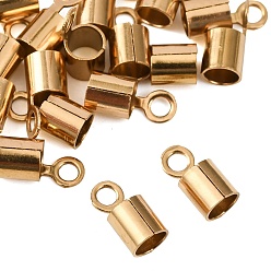 Золотой Ионное напыление (IP) 304 обжимные концы шнура из нержавеющей стали, заглушки для шнуров колонн, зажимы, трубки для изготовления ювелирных изделий, золотые, 8x4 мм, отверстие : 1.6 мм, внутренний диаметр: 3 мм