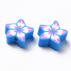 Озёрно--синий Бусины из полимерной глины , для поделок ювелирных изделий, цветок, Плут синий, 9~12x9~12x4~5 мм, отверстие : 1.6 мм