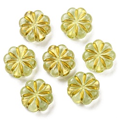 Pale Goldenrod Plating Transparent Acrylic Beads, Golden Metal Enlaced, Flower, Pale Goldenrod, 13x5mm, Hole: 3mm, 700pcs/500g