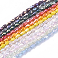 Mixed Color Electroplate Glass Beads Strands, AB Color Plated, Faceted Teardrop, Mixed Color, 4x3mm, Hole: 0.7mm, about 98~99pcs/strand, 16.54~16.92 inch(42~43cm)