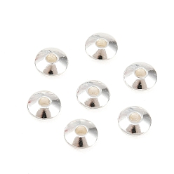 Посеребрённый Латунь плоские круглые шариков прокладки, стойки покрытие, 925 серебро покрытием, 5x2 мм, отверстие : 1 мм