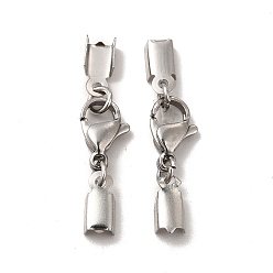 Stainless Steel Color 304 Stainless Steel Lobster Claw Clasps with Cord Ends, Stainless Steel Color, 32mm, Inner Diameter: 3.5mm
