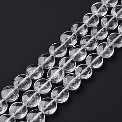 Quartz Crystal Natural Quartz Crystal Beads Strands, Rock Crystal Beads, Flat Round, Faceted, 10~10.5x5mm, Hole: 1mm, about 40pcs/strand, 15.75 inch(40cm)