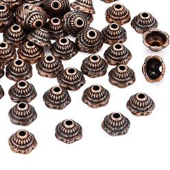 Red Copper Tibetan Style Caps, Lead Free & Cadmium Free, Flower, Red Copper, 8x5mm, Hole: 2mm