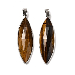 Тигровый глаз Граненые подвески из натурального тигрового глаза, латунные подвески в виде конского глаза, без кадмия и без свинца, 42.5~43x13x6~6.5 мм, отверстие : 5.5x4 мм