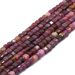 Ruby Natural Ruby/Red Corundum Beads Strands, Faceted, Cube, 2x2x2mm, Hole: 0.6mm, about 182pcs/strand, 15.16''~15.55''(38.5~39.5cm)