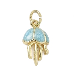 Темно-Голубой Латунь эмаль подвески, стойки покрытие, долговечный, без свинца и без кадмия, реальный 18 k позолоченный, очарование медузы, с целью перехода в кольце, глубокое синее небо, 15.5x8.5x3.5 мм, отверстие : 3.2 мм