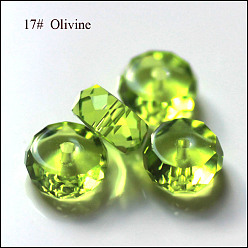 Yellow Green Imitation Austrian Crystal Beads, Grade AAA, Faceted, Flat Round, Yellow Green, 8x3.5mm, Hole: 0.9~1mm