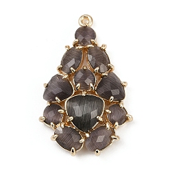 Черный Латунь стекло кулоны, слеза, без свинца и без кадмия, долговечный, стойки покрытие, реальный 18 k позолоченный, граненые, чёрные, 33x21x6 мм, отверстие : 1.2 мм