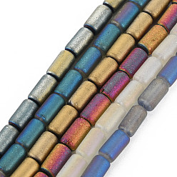 Mixed Color Electroplate Frosted Glass Beads Strands, Column, Mixed Color, 7.5x4mm, Hole: 0.8mm, about 72Pcs/strand, 21.26 inch(54cm)
