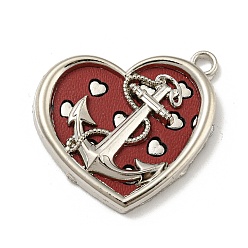 Dark Red Alloy Pendants, with Imitation Leather, Platinum, Heart, Dark Red, 31x32x4mm, Hole: 3mm