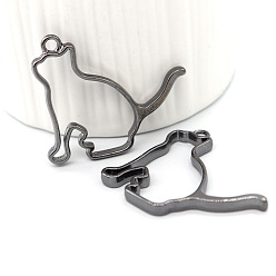 Gunmetal Alloy Open Back Bezel Cat Shape Pendants, for DIY UV Resin, Epoxy Resin, Pressed Flower Jewelry, Gunmetal, 42x37x3.5mm