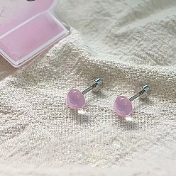 Pflaume 316l Ohrstecker aus chirurgischem Edelstahl und Glas, Runde, Edelstahl Farbe, Pflaume, 6 mm