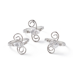 Quartz Crystal Natural Quartz Crystal Chips with Vortex Finger Ring, Platinum Brass Wire Wrap Jewelry for Women, Inner Diameter: 18mm