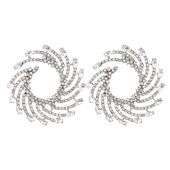 Crystal Sparkling Rhinestone Vortex Stud Earrings, Platinum Alloy Jewelry for Women, Crystal, 63x62mm