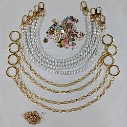 Mixed Shapes Комплекты декоративных цепочек для сумочек, включая 4шт. железные цепочки из скрепок, 4 шт. цепочки из круглых бусин с имитацией жемчуга, 50 шт. подвески из эмалевого сплава и 50 шт. соединительные кольца, золотые, разноцветные, разнообразные, 350~360 мм