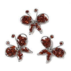 Красный Камень Брошь-бабочка из натуральной красной яшмы, латунные и железные булавки для одежды, платина, 45~47x48~50 мм