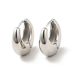 Platinum Rack Plating Brass Thick Hoop Earrings for Men Women, Platinum, 17x18x6mm, Pin: 0.8mm
