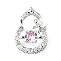 Платина Латунные микро проложить кубического циркония подвески, Горлянка, платина, 17x12x5.5 мм, отверстия: 1x6 мм / 3x6.5 мм