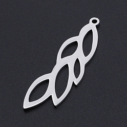 Stainless Steel Color 201 Stainless Steel Pendants, Leaf, Hollow, Stainless Steel Color, 37x11x1mm, Hole: 1.5mm