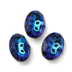 Bermuda Blue Glass Rhinestone Cabochons, Point Back & Back Plated, Faceted, Oval, Bermuda Blue, 18x13x6.5mm